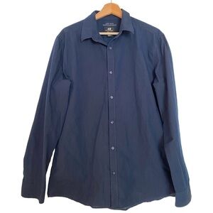 H&M SLIM FIT NAVY BLUE EASY IRON BUTTON DOWN